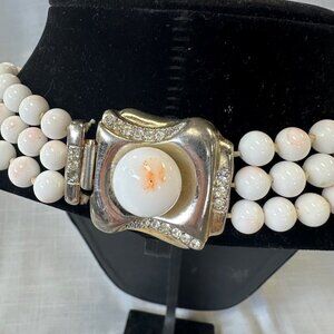 Vintage Les Bernard RARE Faux Angel Skin Coral Triple Strand Necklace